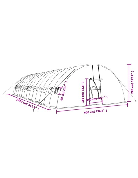 Оранжерия със стоманена рамка бяла 84 м² 14x6x2,85 м