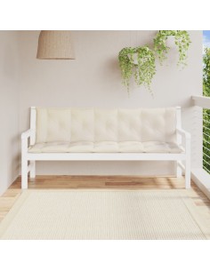 Възглавници за градински пейки 2 бр Кремавобял 180x50x7 см плат