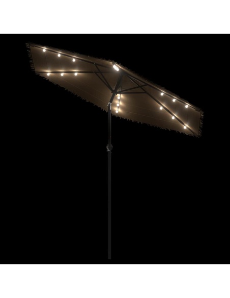Градински чадър с LED и стоманен прът, кафяв, 223x223x213 см