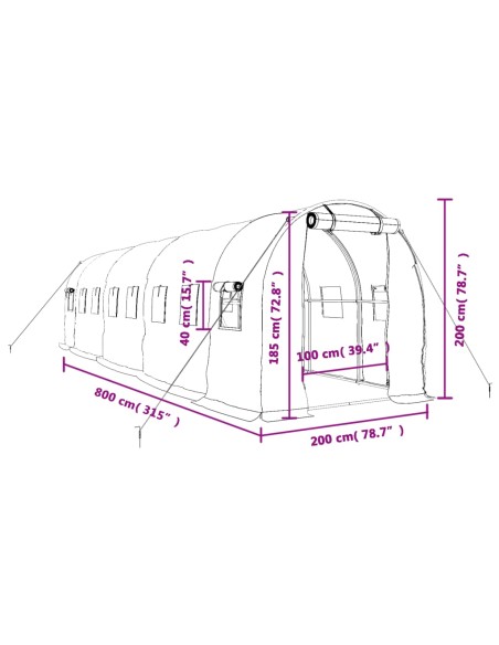 Оранжерия със стоманена рамка бяла 16 м² 8x2x2 м