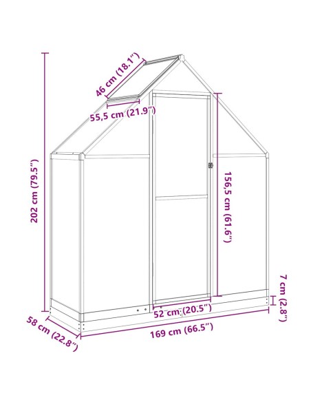Оранжерия с основа рамка антрацит 169x58x202 см алуминий