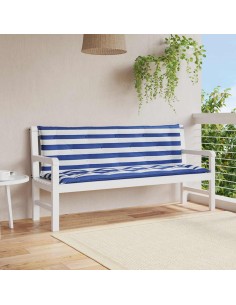 Възглавници за външни пейки 2 бр синьо-бели 150x50x7 см плат