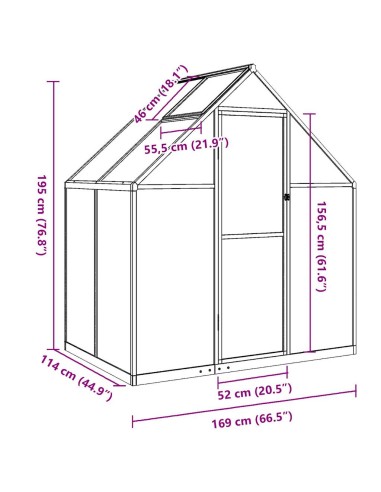 Оранжерия с основа рамка зелен 169x114x195 см алуминий