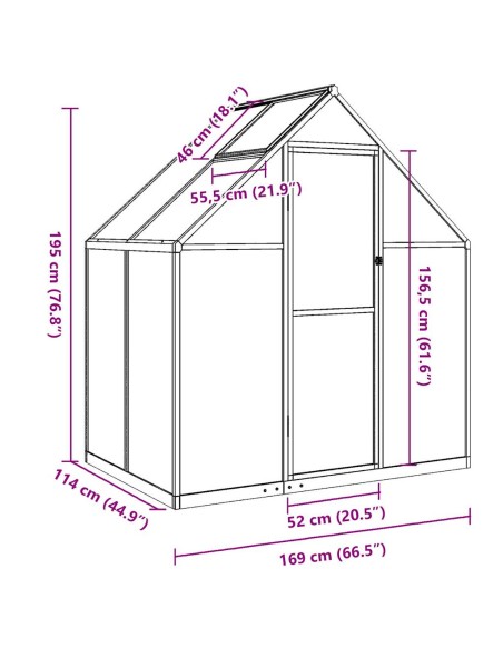 Оранжерия с основа рамка зелен 169x114x195 см алуминий