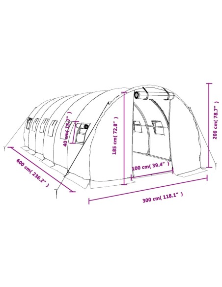 Оранжерия със стоманена рамка зелена 18 м² 6x3x2 м