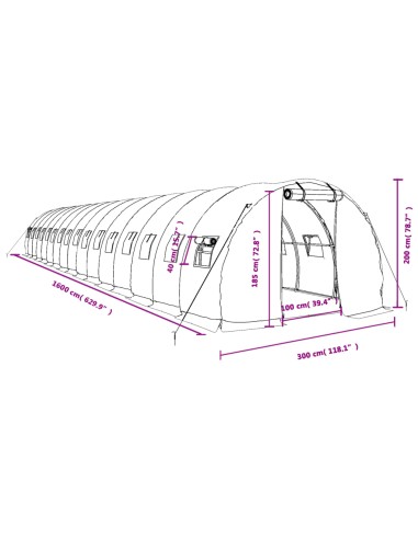 Оранжерия със стоманена рамка бяла 48 м² 16x3x2 м