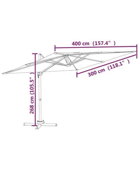 LED конзолен чадър, черен, 400x300 см