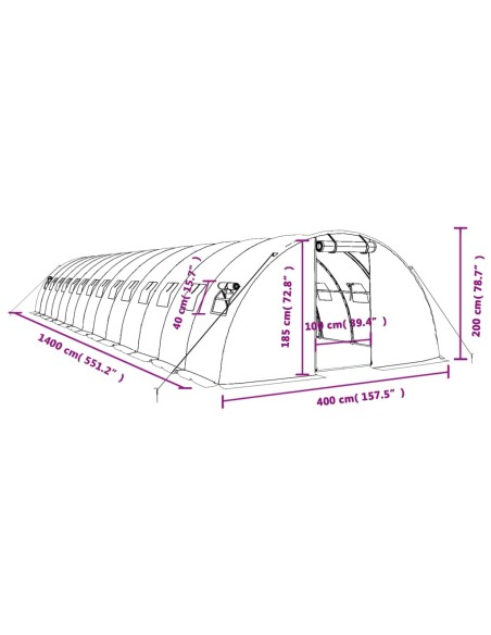 Оранжерия със стоманена рамка бяла 56 м² 14x4x2 м