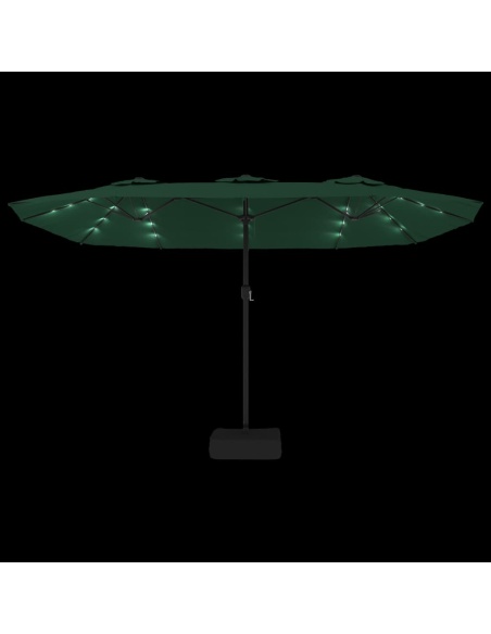 Градински чадър с двоен покрив и LED, зелен, 449x245 см