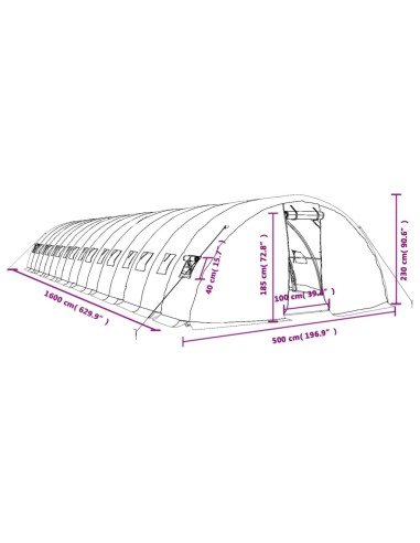 Оранжерия със стоманена рамка зелена 80 м² 16x5x2,3 м