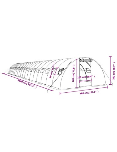 Оранжерия със стоманена рамка бяла 80 м² 20x4x2 м