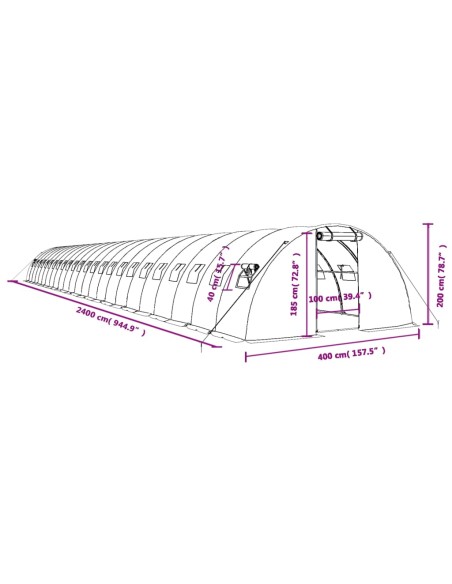 Оранжерия със стоманена рамка бяла 96 м² 24x4x2 м