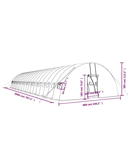 Оранжерия със стоманена рамка зелена 120 м² 20x6x2,85 м