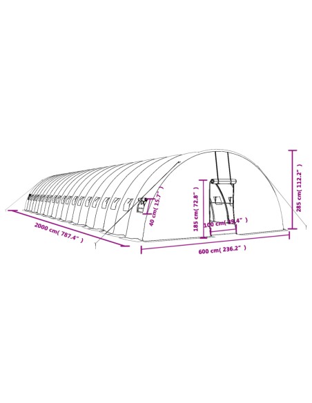 Оранжерия със стоманена рамка бяла 120 м² 20x6x2,85 м