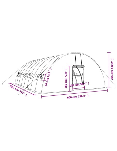 Оранжерия със стоманена рамка зелена 48 м² 8x6x2,85 м