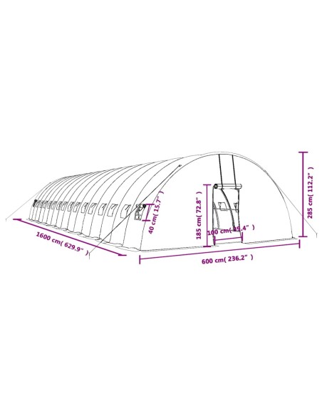 Оранжерия със стоманена рамка зелена 96 м² 16x6x2,85 м