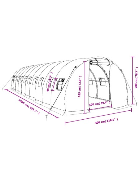 Оранжерия със стоманена рамка зелена 30 м² 10x3x2 м