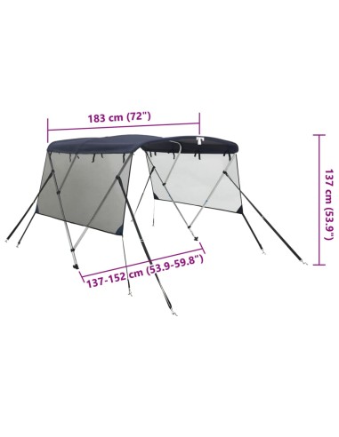 Тента за лодка с 3 дъги мрежести страници 183x(137-152)x137 см