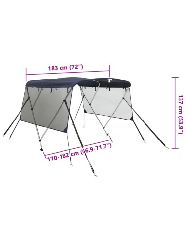 Тента за лодка с 3 дъги мрежести страници 183x(170-182)x137 см