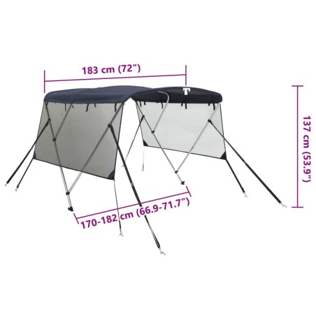 Тента за лодка с 3 дъги мрежести страници 183x(170-182)x137 см