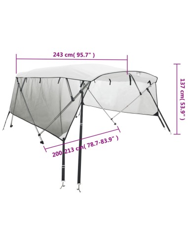 Тента за лодка с 4 дъги мрежести страници 243x(200-213)x137 см