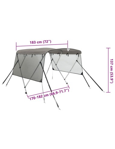 Тента за лодка с 3 дъги мрежести страници 183x(170-182)x137 см