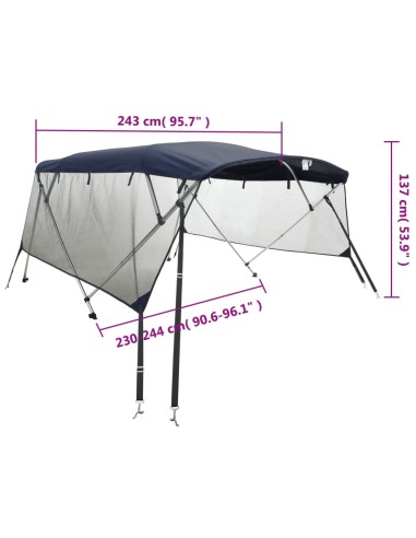 Тента за лодка с 4 дъги мрежести страници 243x(230-244)x137 см
