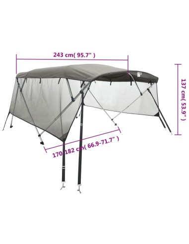 Тента за лодка с 4 дъги мрежести страници 243x(170-182)x137 см