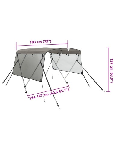 Тента за лодка с 3 дъги мрежести страници 183x(154-167)x137 см