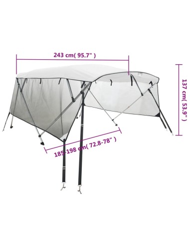 Тента за лодка с 4 дъги мрежести страници 243x(185-198)x137 см