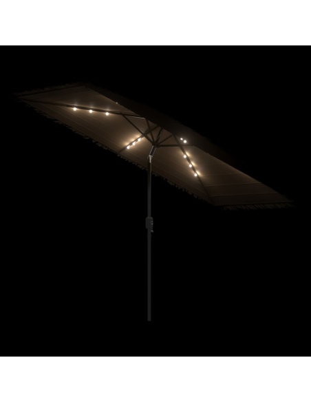 Градински чадър с LED и стоманен прът, кафяв, 300x200x250 см
