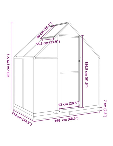 Оранжерия с основа рамка зелен 169x114x202 см алуминий