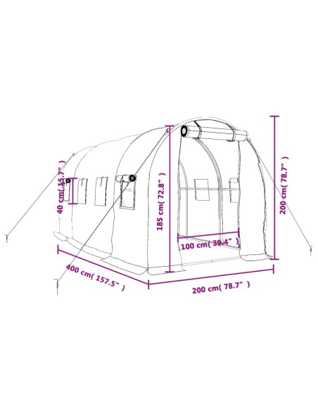 Оранжерия със стоманена рамка зелена 8 м² 4x2x2 м