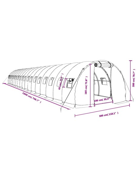 Оранжерия със стоманена рамка бяла 54 м² 18x3x2 м