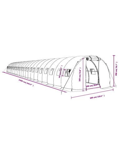 Оранжерия със стоманена рамка бяла 72 м² 24x3x2 м