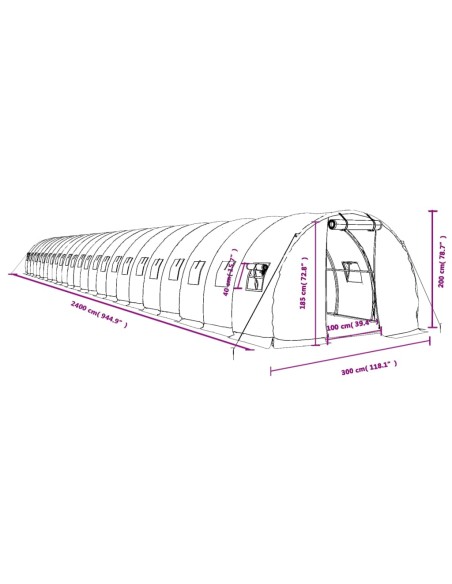 Оранжерия със стоманена рамка бяла 72 м² 24x3x2 м