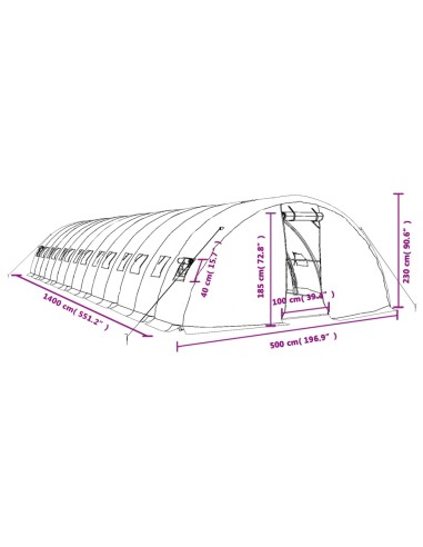 Оранжерия със стоманена рамка зелена 70 м² 14x5x2,3 м