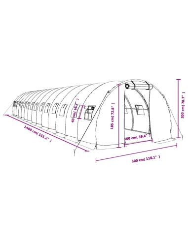 Оранжерия със стоманена рамка бяла 42 м² 14x3x2 м