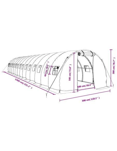 Оранжерия със стоманена рамка бяла 42 м² 14x3x2 м