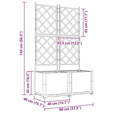 Градинска саксия с решетка 2 pcs Кафяво 80 x 40 x 143 см ПП