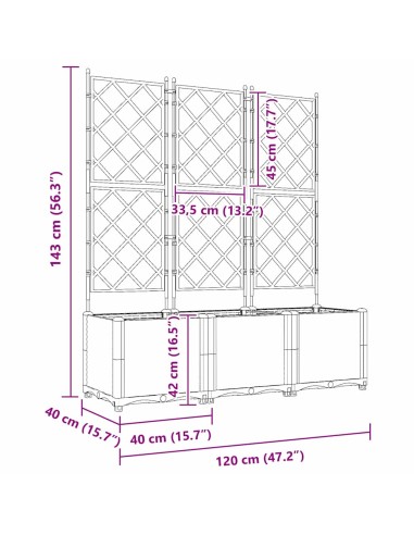 Градинска саксия с решетка 3 pcs Кафяво 120 x 40 x 143 см ПП