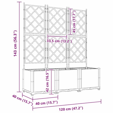 Градинска саксия с решетка 3 pcs Кафяво 120 x 40 x 143 см ПП