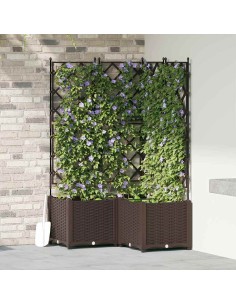 Градинска саксия с решетка 3 pcs Кафяво 80 x 80 x 143 см ПП