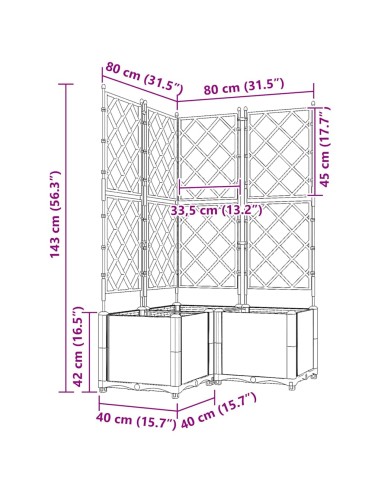 Градинска саксия с решетка 3 pcs Кафяво 80 x 80 x 143 см ПП