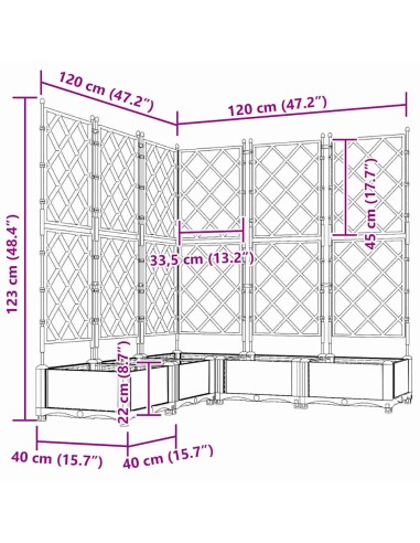Градинска саксия с решетка 5 pcs Кафяво 120 x 120 x 125.5 см ПП