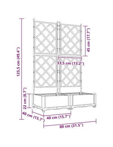 Градинска саксия с решетка Черно 80 x 40 x 125.5 см ПП