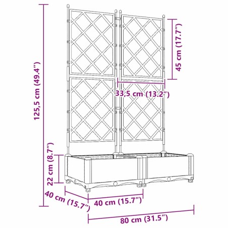 Градинска саксия с решетка Черно 80 x 40 x 125.5 см ПП