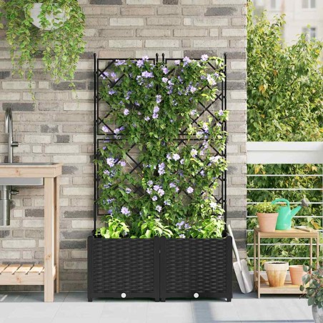 Градинска саксия с решетка 2 pcs Черно 80 x 40 x 143 см ПП