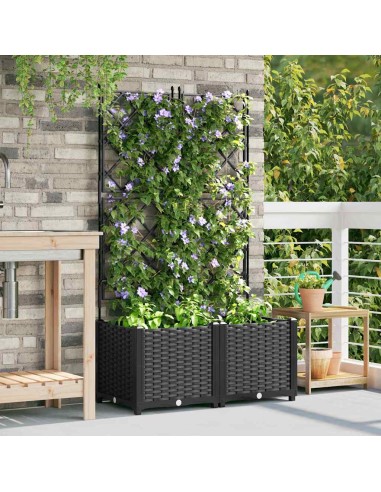 Градинска саксия с решетка 2 pcs Черно 80 x 40 x 143 см ПП