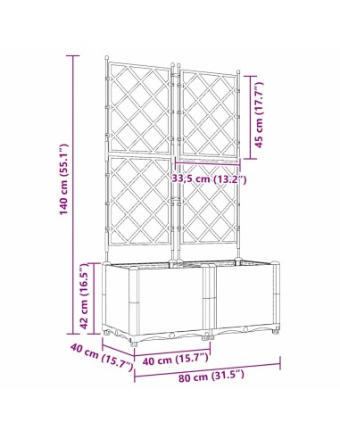 Градинска саксия с решетка 2 pcs Черно 80 x 40 x 143 см ПП